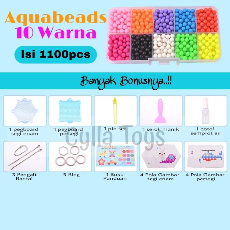 Aquabeads Mainan Edukasi Anak Kerajinan Tangan DIY Anak Magic Water Beads-Isi 1100pcs 10warna