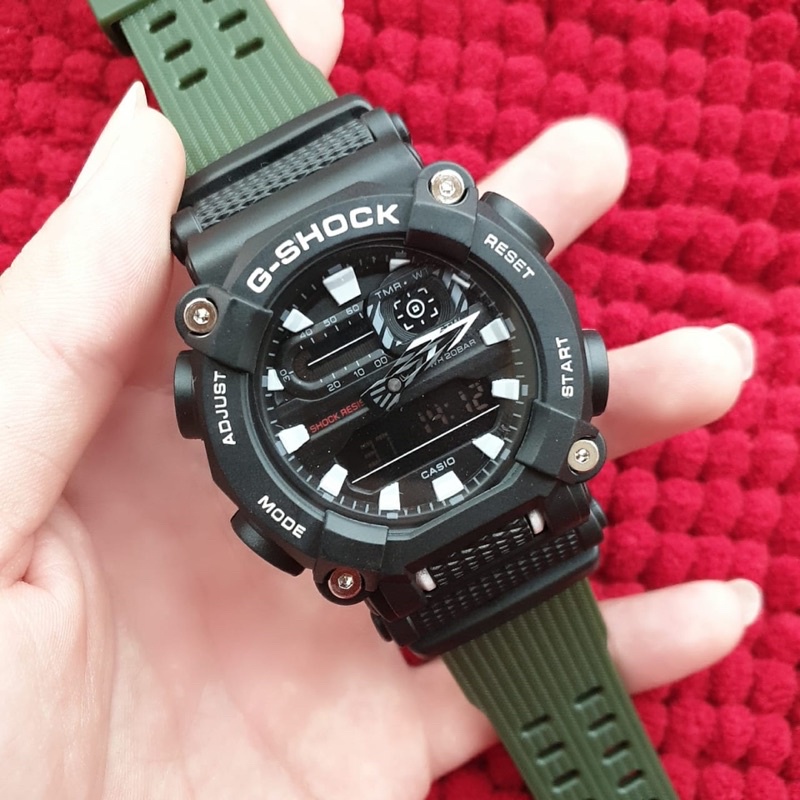 Jam Pria Casio G-SHOCK GA-900C Black Green Rubber Ori Bm Fullset