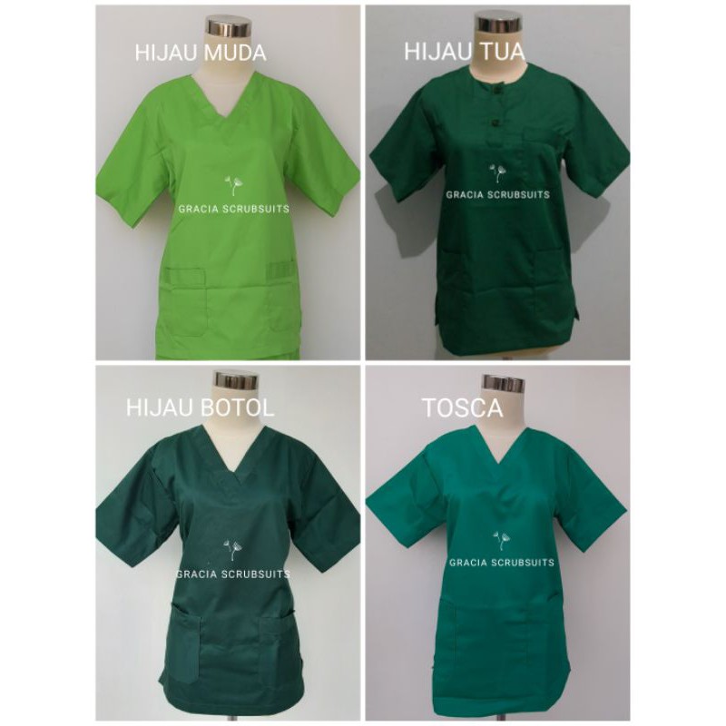 READY STOCK - GRACIA SCRUBSUITS STEL LENGAN 3/4 dan 7/8 baju jaga oka scrubs