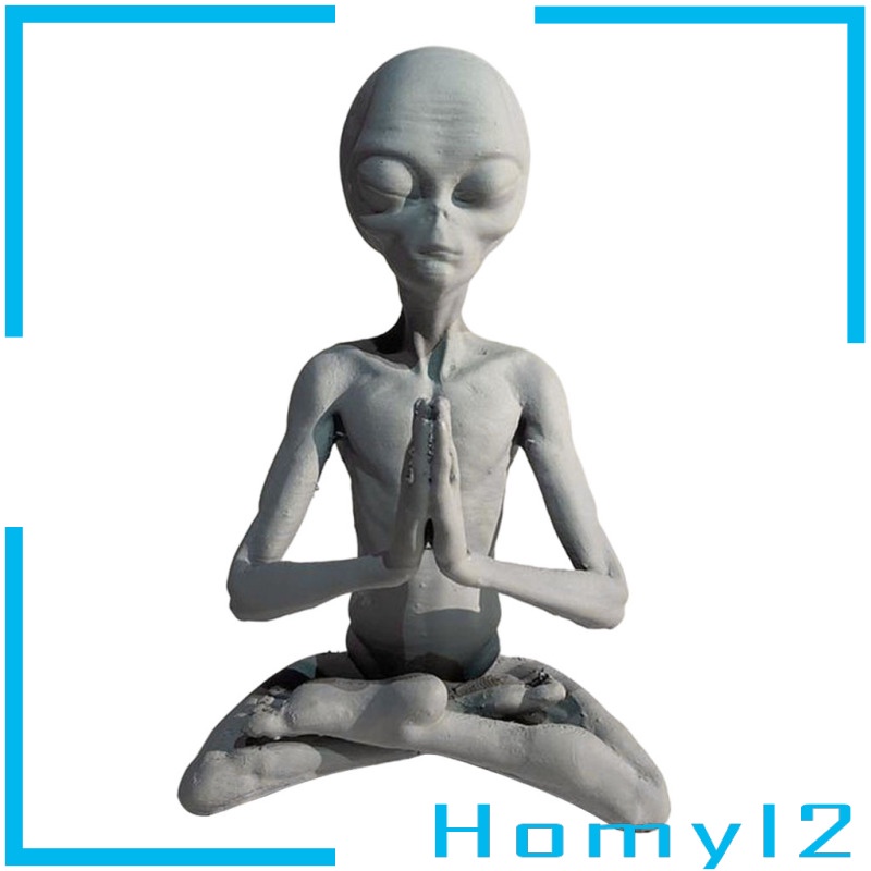 [HOMYL2] Alien Figurine Desktop Meditation Statue Home UFO ET 15x9cm Sculpture Crafts