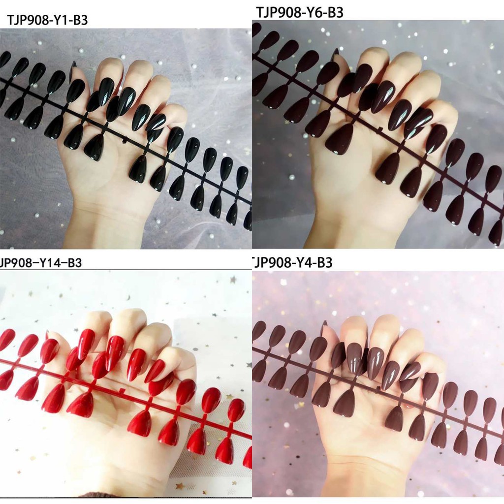 908- 24Pc False Nail Art tips Matte Nude Coffin Ballerina Drop shaped Press On Fake full cover Fingernail