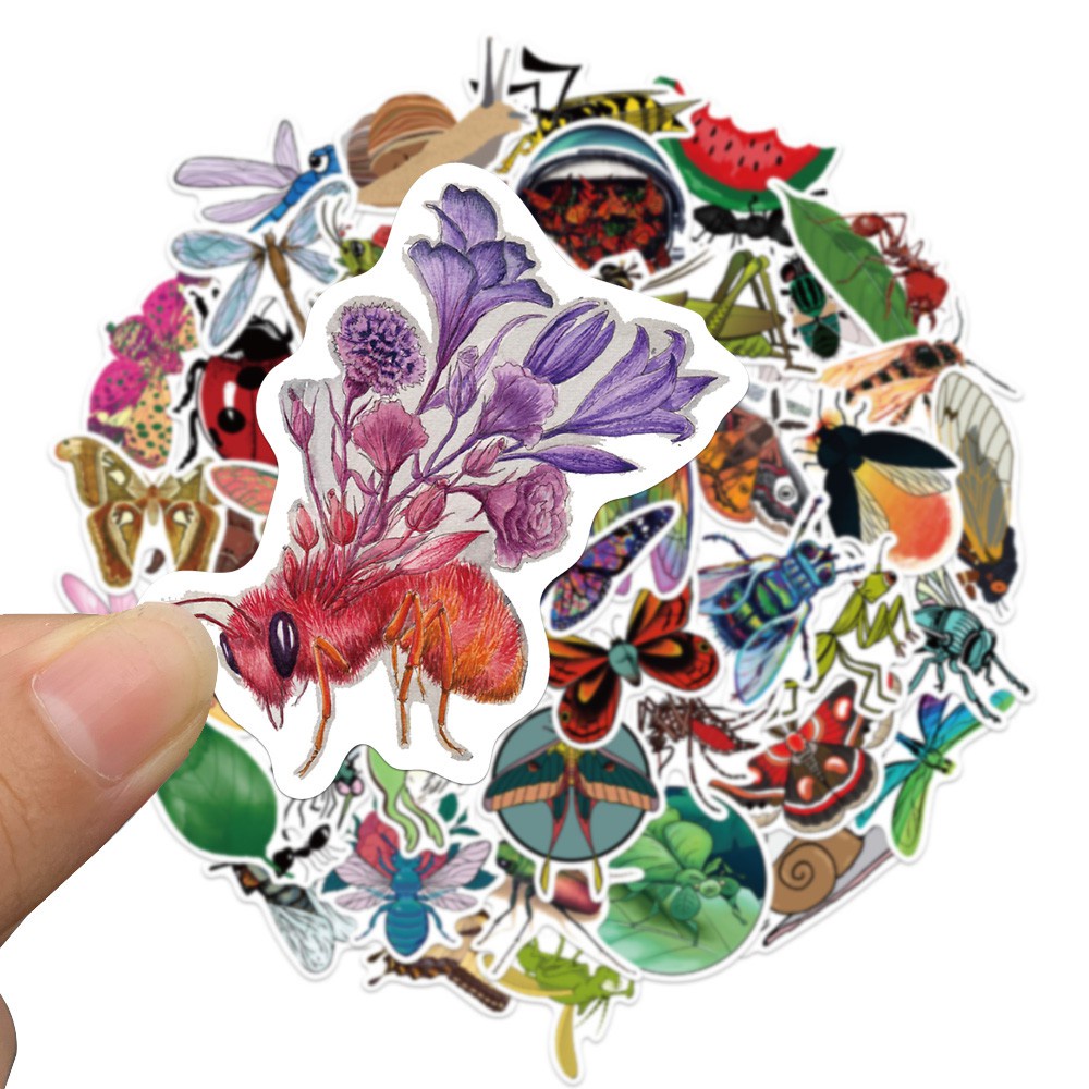 50PCS Nature Insect Stickers Animal Ant Ladybug Sticker for Bicycle Luggage Laptop Car Decal Educational Toys Stickers