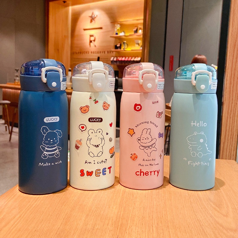 TweedyToys - Termos Air Anak Korea Bertali 350ml / Botol Minum Anak Tahan Panas Dingin