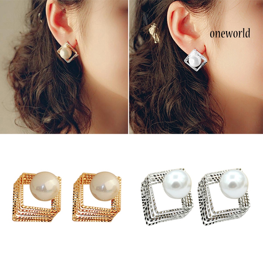 OW@ Women Fashion Multi-layer Faux Pearl Ear Studs Earrings Party Jewelry Gift