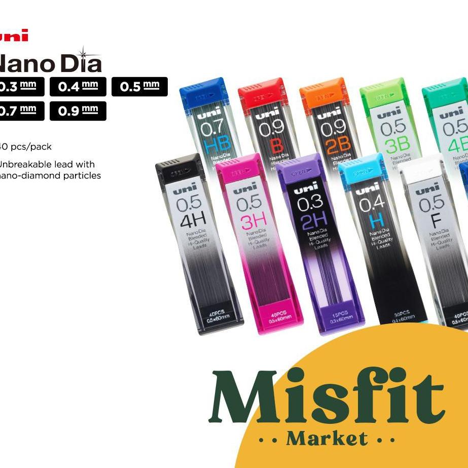 

Langsung Beliii.. UNI NANO DIA Pencil Lead Refill 0.3 0.4 0.5 0.7 0.9 mm isi pensil mekanik kuru toga kurutoga pilot zebra NanoDia