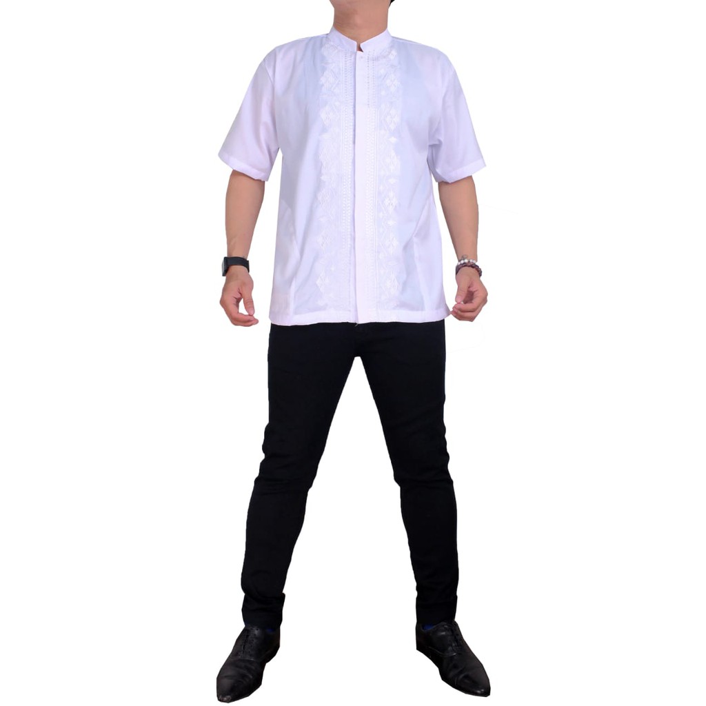 Baju Koko Bordir Putih Katun Twill Lembut/Harga Grosir/Best Seller/Bisa Bayar Di Tempat