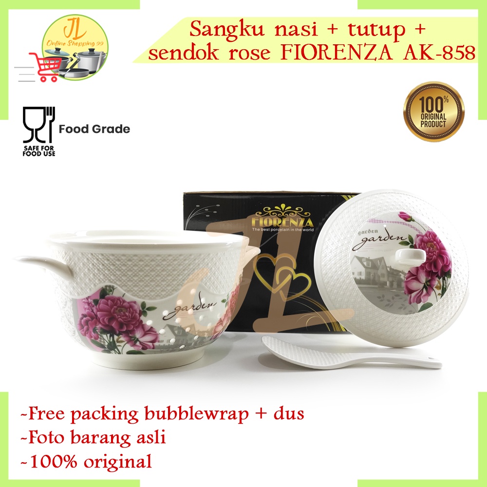 sangku nasi keramik fiorenza dengan tutup motif rose AK-858