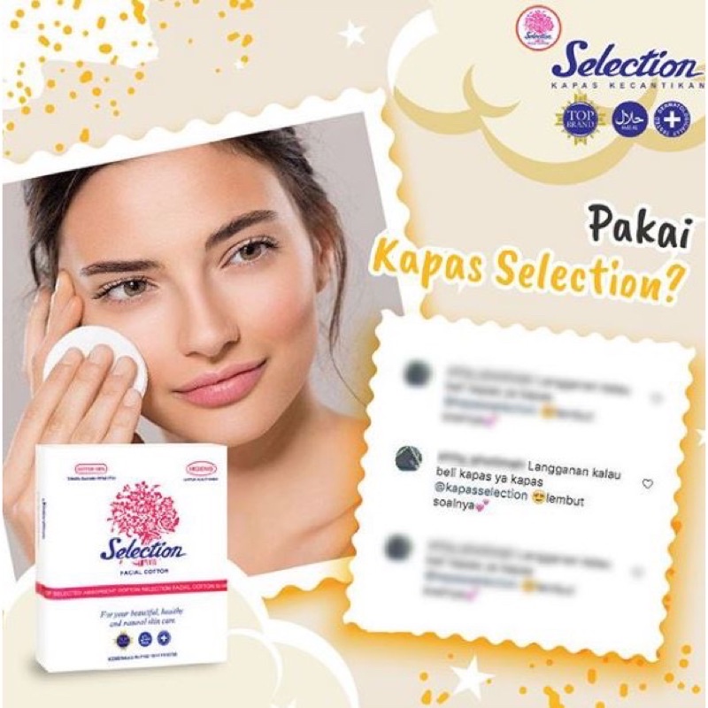 KAPAS MUKA SELECTION / KAPAS WAJAH SELECTION / KAPAS PEMBERSIH KECANTIKAN FACIAL COTTON / KAPAS TIPIS SPECIAL