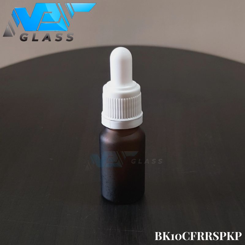 botol kaca pipet 10ml coklat amber doff / frosted - ring segel putih