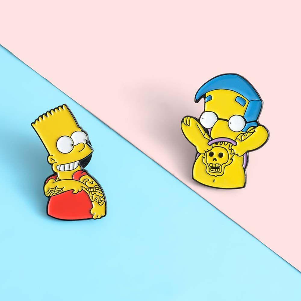 [Elegan] Simpson Bros Perhiasan Aksesoris Animasi Sitcom Kerah Bros Perhiasan Logam Pria Pin Enamel Pin