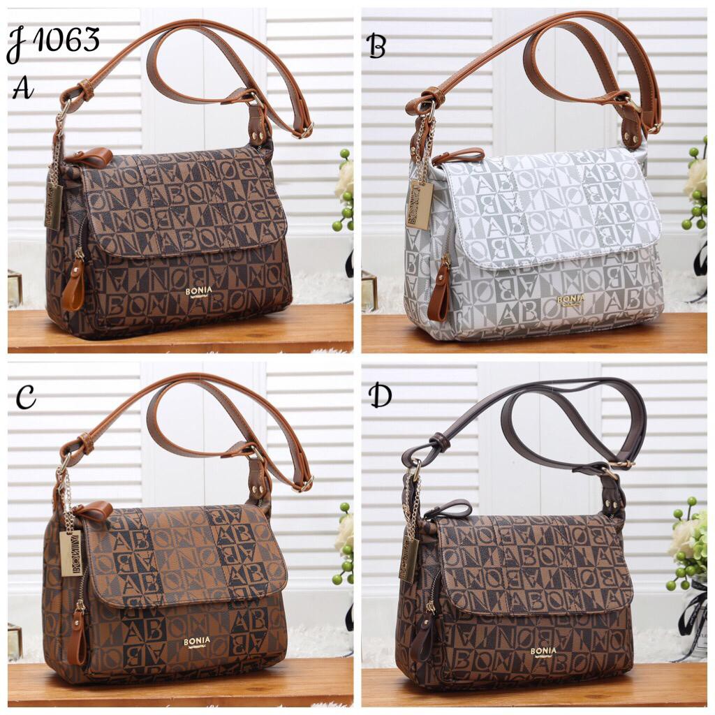 SATUAN Tas Bonia Satchel Crossbody Flap Canvas Signature Semprem 1063-B271