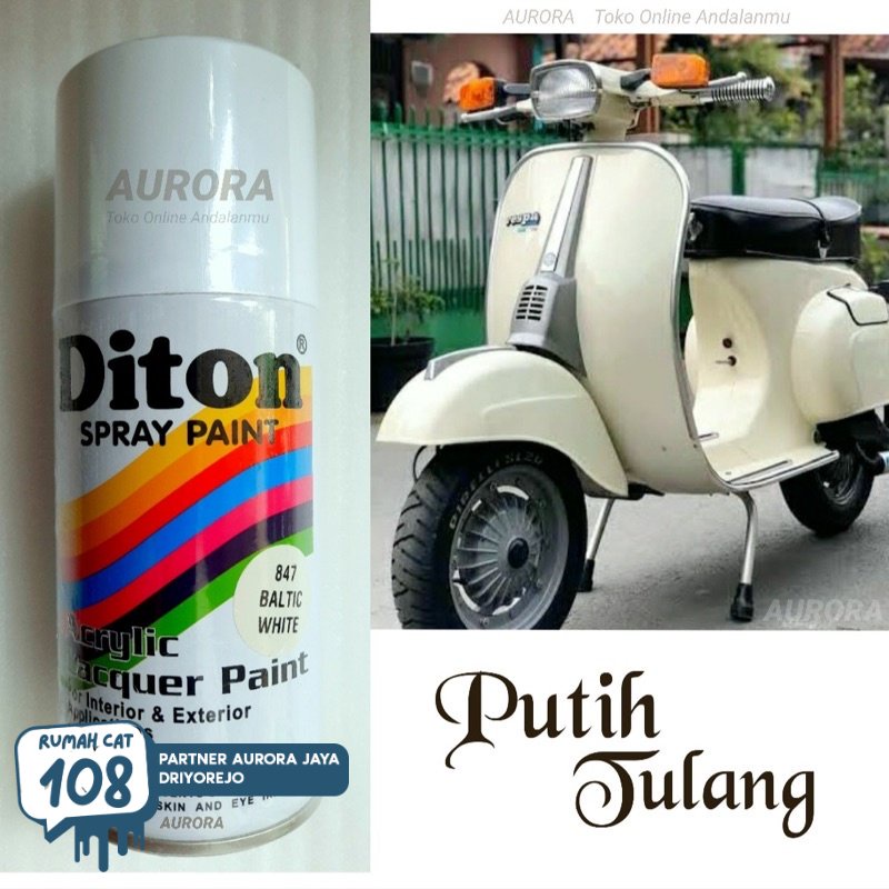 

Rumah Cat - Pilok Diton Baltic White 847 Putih Tulang 300ml Tahan Bensin Gloss Mengkilap Cat Semprot Pilox Pylox Premium Samurai Sapporo Cream Krem Rumah Cat Motor dan Mobil