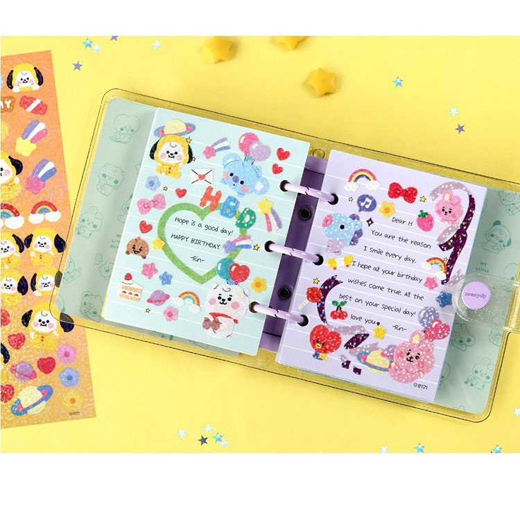 Stiker Transparan Motif Kartun KPOP BTS BT21 Anti Air Untuk Dekorasi Diary / Handphone DIY