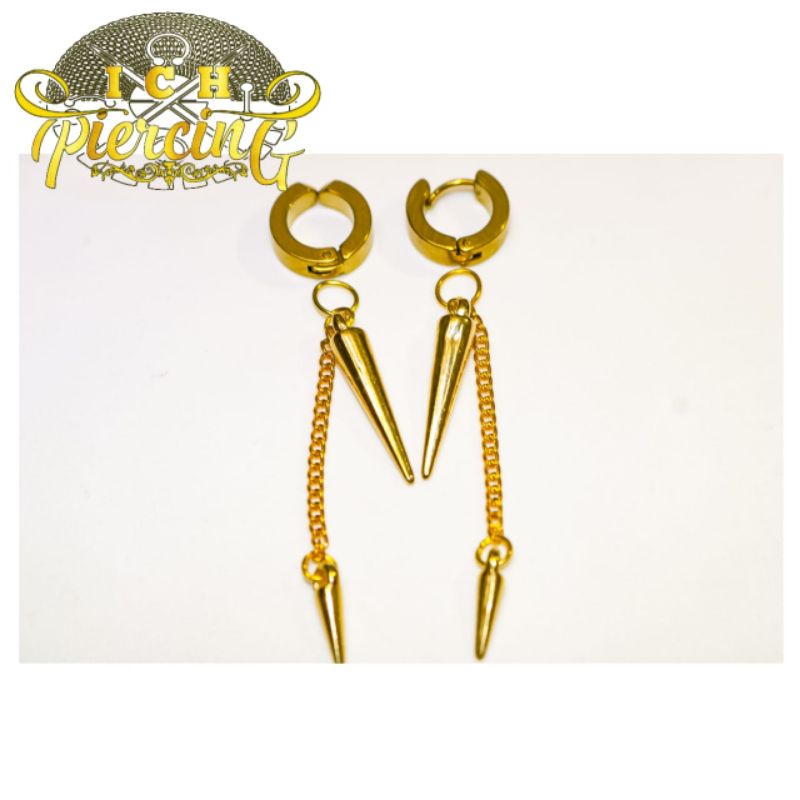 Anting Tindik Dan jepit Pria Korea Model jarum Doble Gold / Anting Titanium
