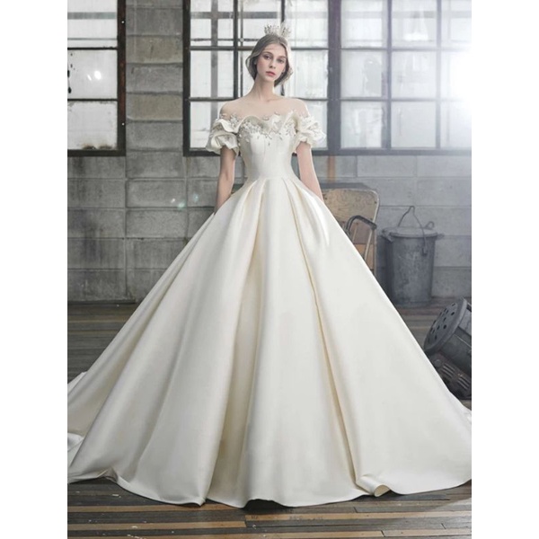 Gaun wedding prewedding bridal putih satin korea DISEWAKAN