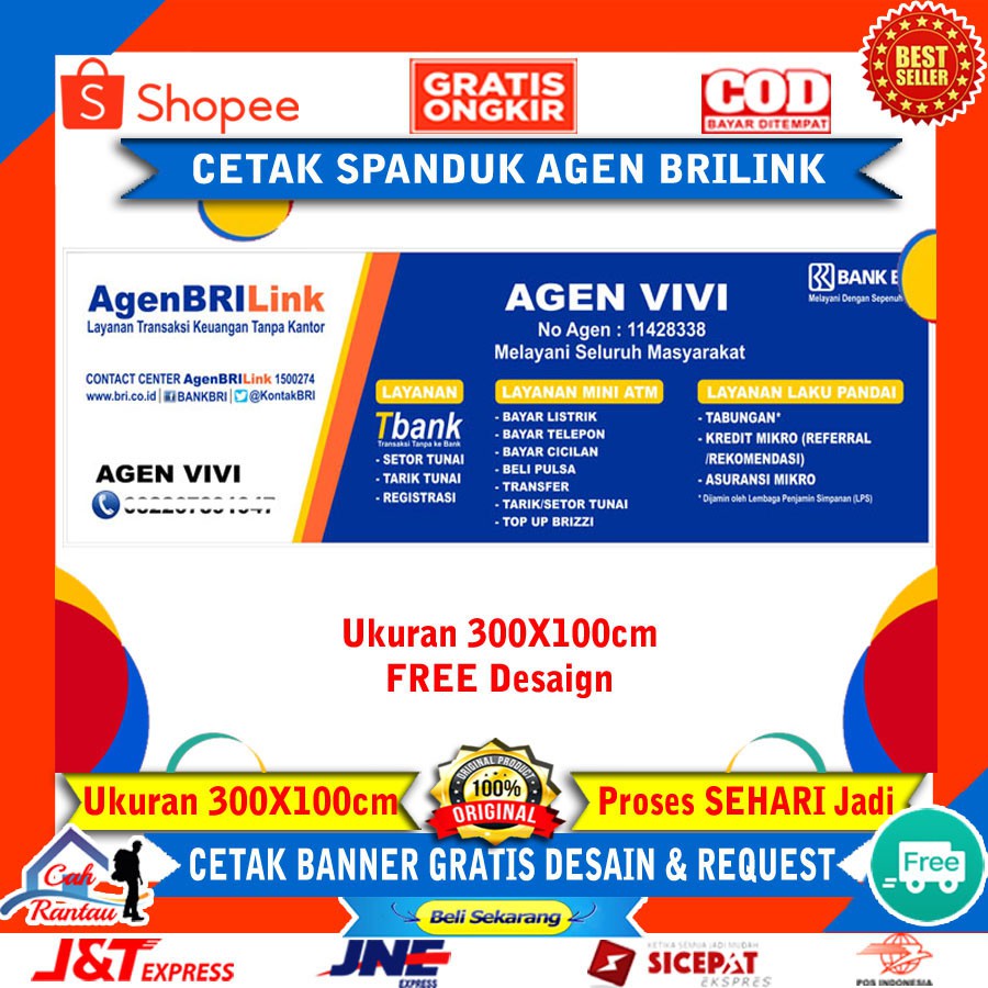 Cetak Banner Spanduk Backdrop Custom Murah Free Design Baliho Agen Brilink Mitra Bank BRI Link