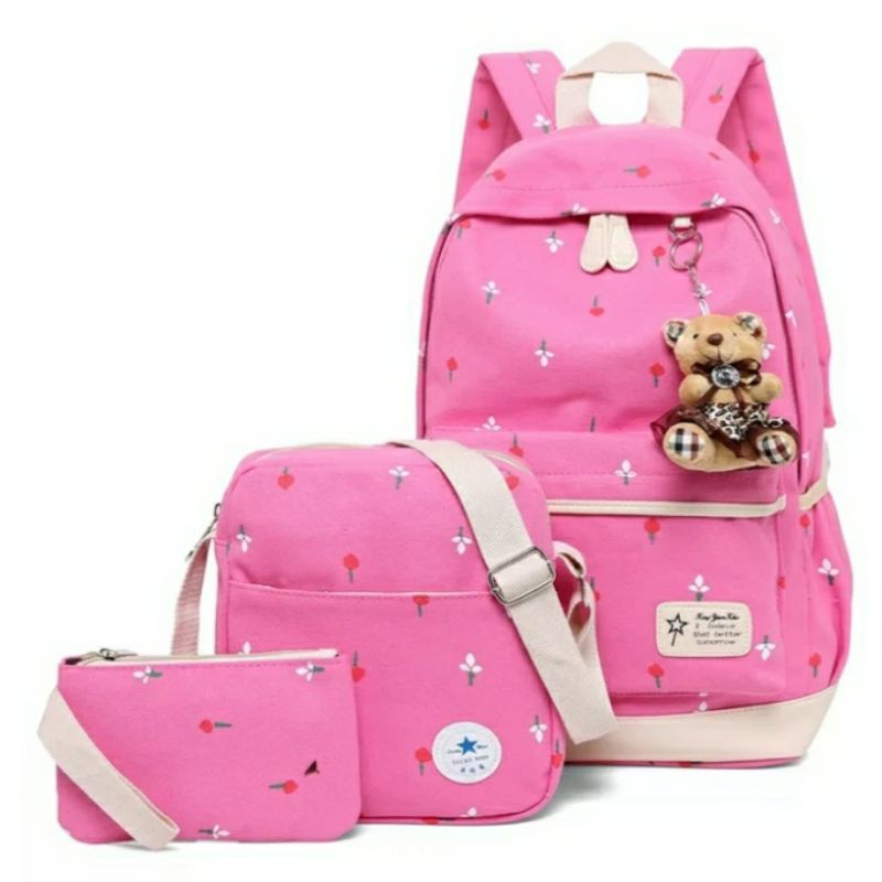 MOEZHA TAS _ Tas Sekolah (TULIP) Untuk Anak Perempuan Remaja Tas Ransel Lucu Backpack Besar Solid Kanvas PL952