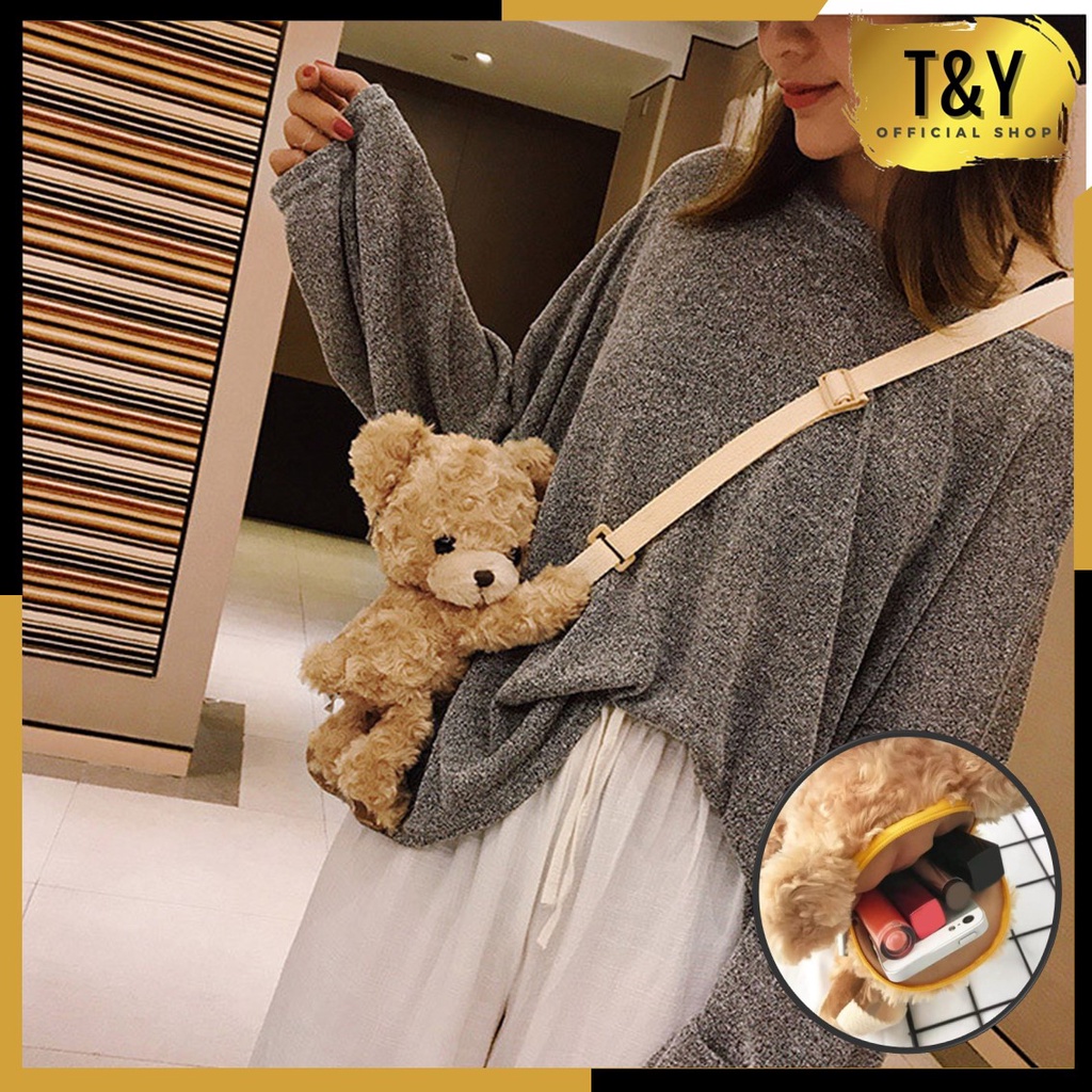 T&amp;Y Tas Boneka Beruang Selempang Fashion Dewasa &amp; Anak Karakter Bulu Teddy Bear Premium Cute