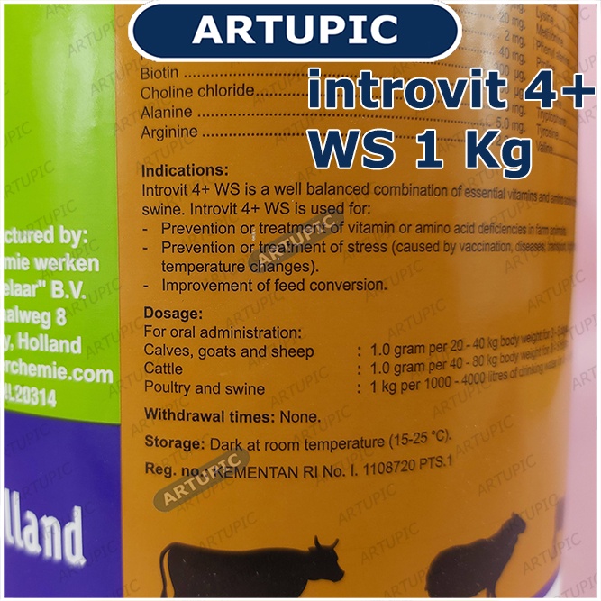 introvit 4+ WS 1 kg mempercepat pertumbuhan penambah berat badan meningkatkan produksi telur daya tahan tubuh mengatasi stres stamina kualitas daging telur susu pindah kandang stres cuaca Sapi Kambing Babi Ayam Domba