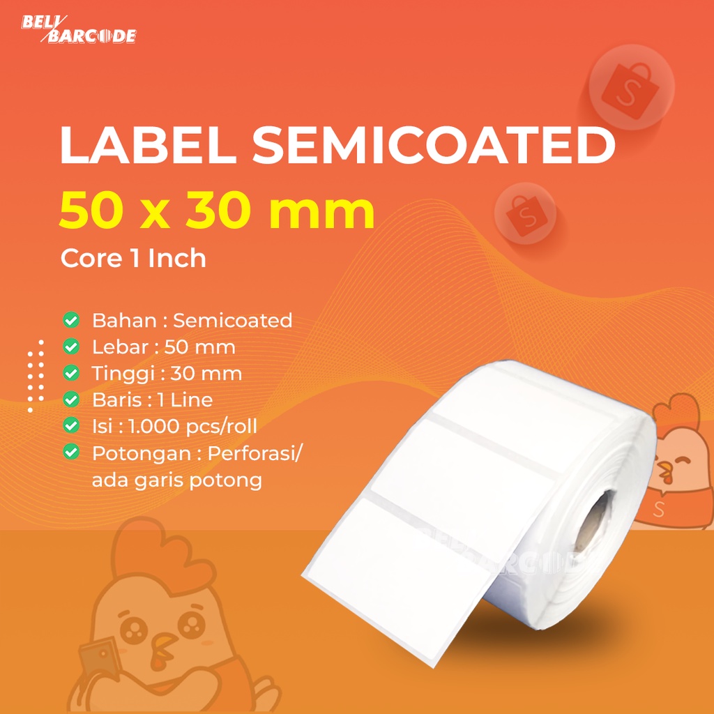 Kertas Stiker Label Semicoated 50x30mm 1 Line Core Kecil @1000pcs