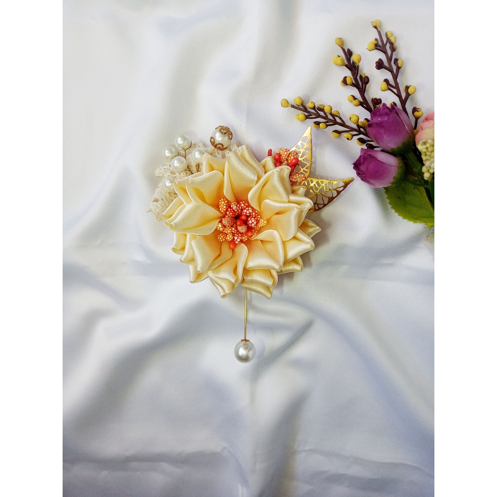 Bunga Kanzashi Cantik Pita Satin Handmade Aplikasi Mutiara Renda Bros Tuspin Tusuk Konde Korea