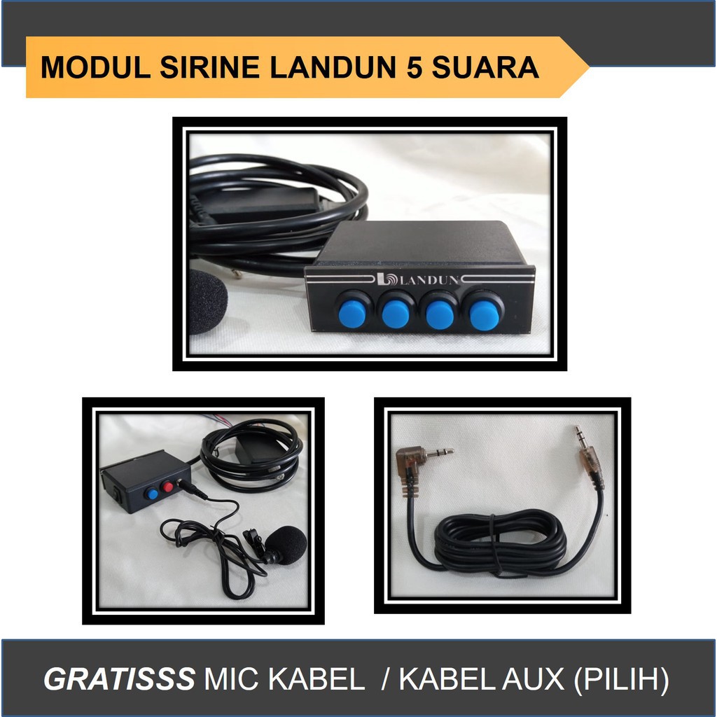 Sirine Landun rakitan 5 suara, Sirene Motor Mobil FREE Mic / Kabel Aux, Ber GARANSI 6 bulan servis