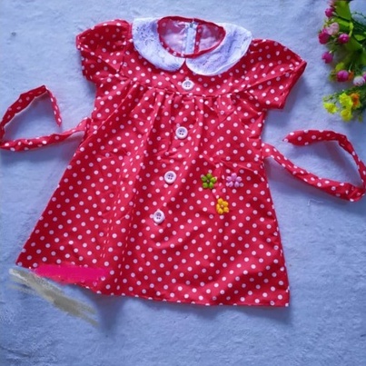 Dress anak 2-3 Tahun polka kerah putih tali ( Dress polka kerah tali )