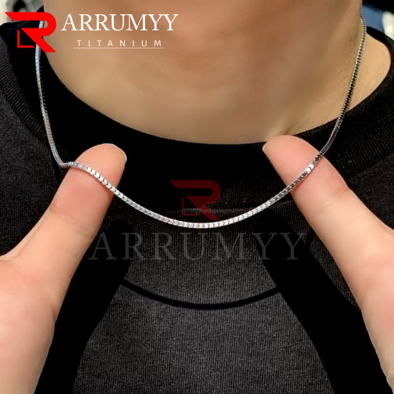 ARRUMYY kalung pria wanita silver real titanium panjang 45cm 50cm 60cm lebar 1,5mm