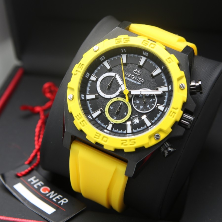 JAM TANGAN PRIA HEGNER 1671 / HW 1671G RUBBER ORIGINAL GARANSI 1TAHUN