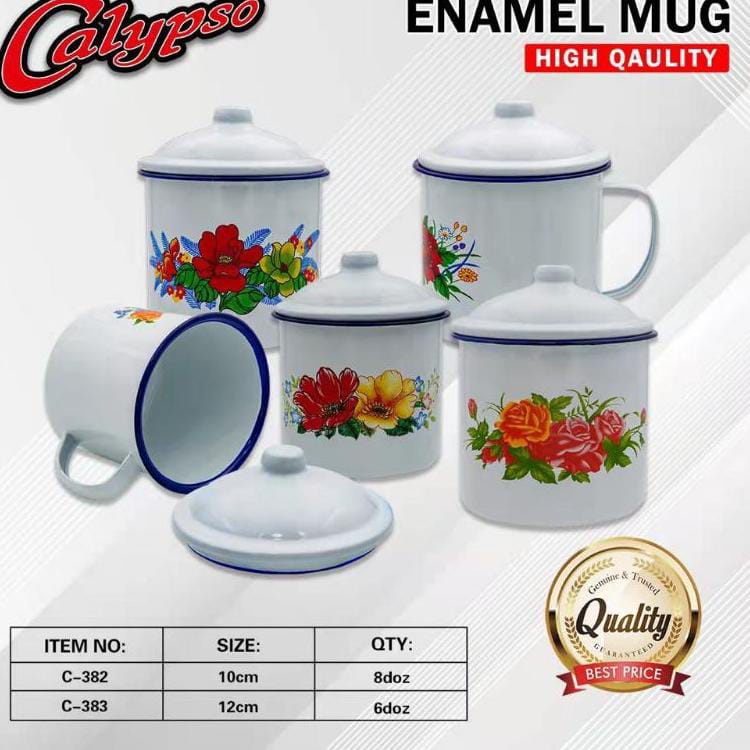 Mug jadul Mug Enamel Motif Bunga Cangkir Seng Jadul Dengan Tutup Gelas Seng