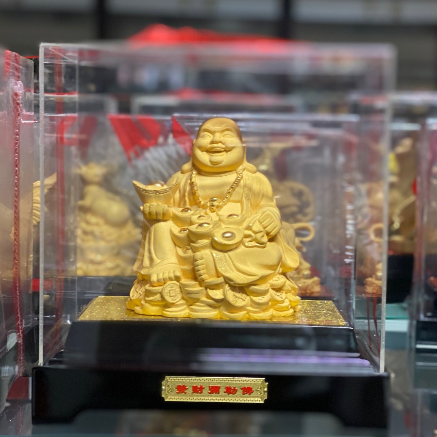 BAI GIFT PAJANGAN PATUNG BUDDHA DEWA MAITREYA LAPIS EMAS PATUNG BUDDHA