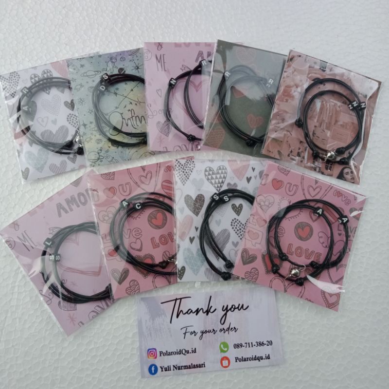 GELANG MAGNET HURUF/GELANG TALI HITAM MAGNET HURUF (2pcs)