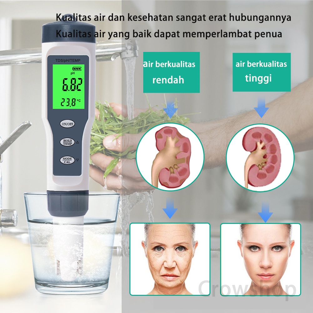 PH METER / TDS / TEMPERATUR 3 IN 1 WATERPROOF EZ 9901 (garansi satu minggu)