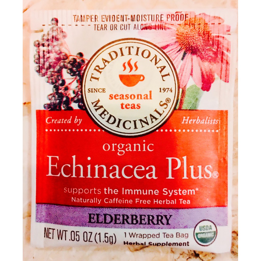 

Traditional Medicinals Echinacea Plus Elderberry Herbal Tea Single Envelope Sachet Home Cold Flu Remedy Under The Weather Drink Healthy Beverage