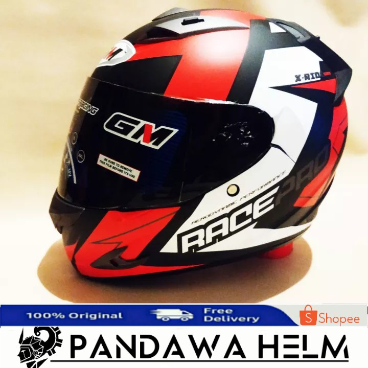 Helm GM full face Merah Motip hitam doff Origanal Gm