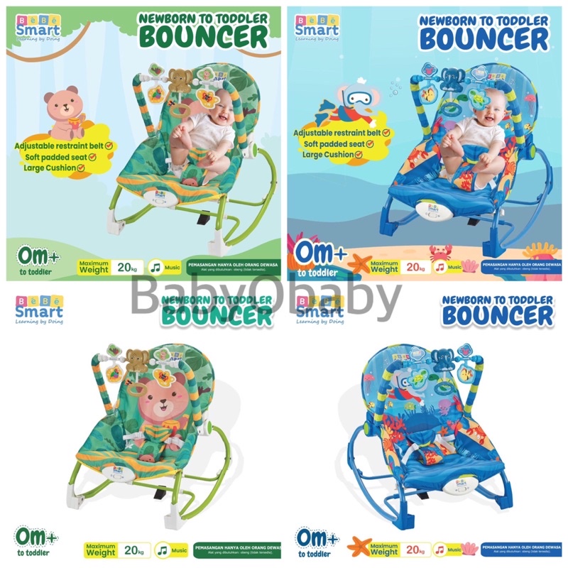 BEBE SMART BOUNCER NEWBORN TO TODDLER / BEBE SMART CLASSICO MUSICAL ROCKER BOUNCER BABY BEBESMART /KURSI GOYANG BAYI / AYUNAN BAYI Newborn Toddler Portable swing/ Rocking Chair Bebe smart classico