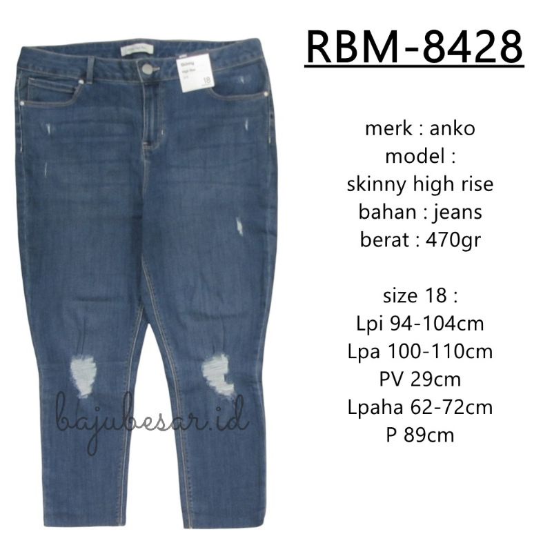Bajubesar.id RBM-8428 Celana Ripped Jeans Skinny High Rise Anko Bigsize Jumbo Size 18