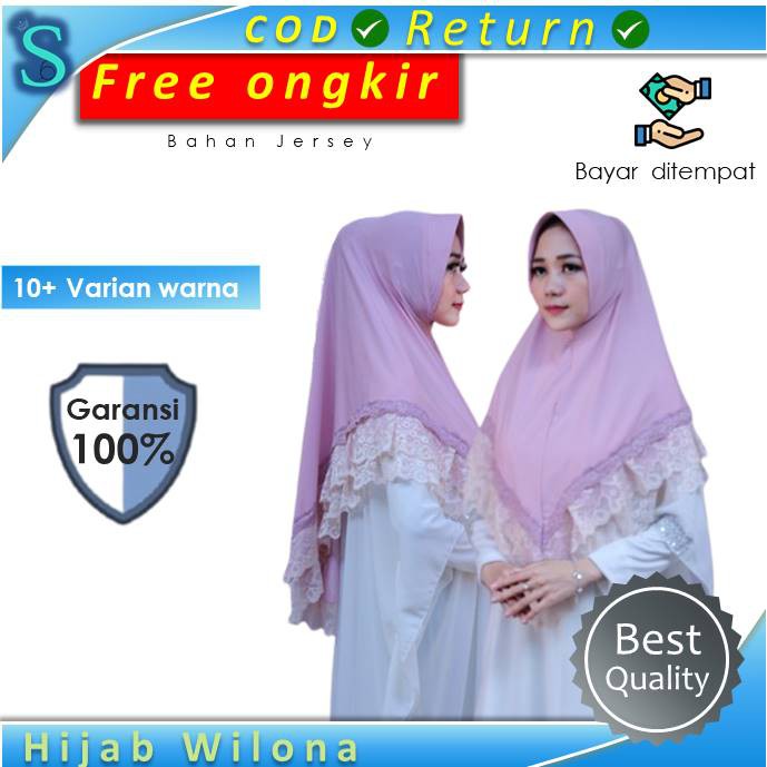 Jilbab Kerudung Hijab Krudung Instan Bergo Instant Jersey Renda Wilona P2