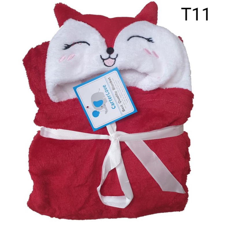 Selimut Bayi Topi Fleece Microfiber Carterlove Jumbo Caracter Animal TOPI Hoodi Blanket Lembut