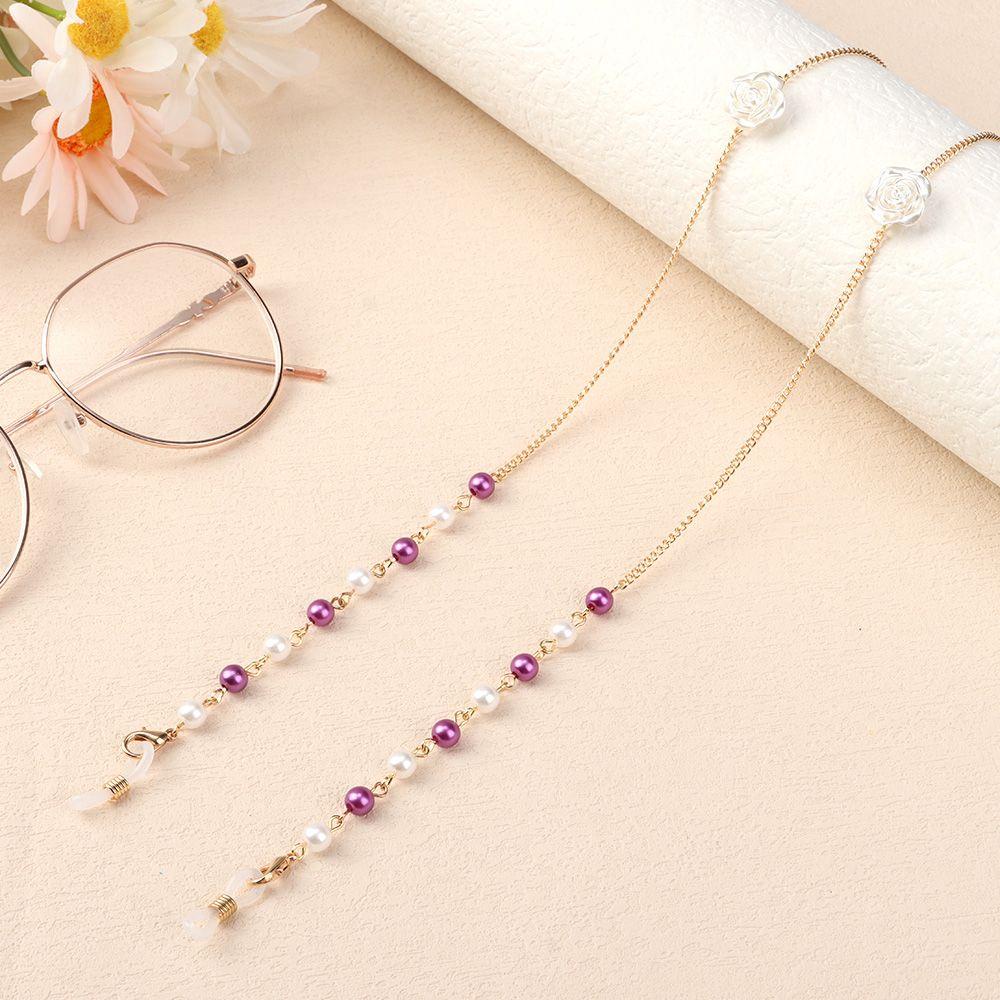 Lily Rantai Kacamata Manik-Manik Anti Hilang Mutiara Bunga Eyeglasses Cord Holder