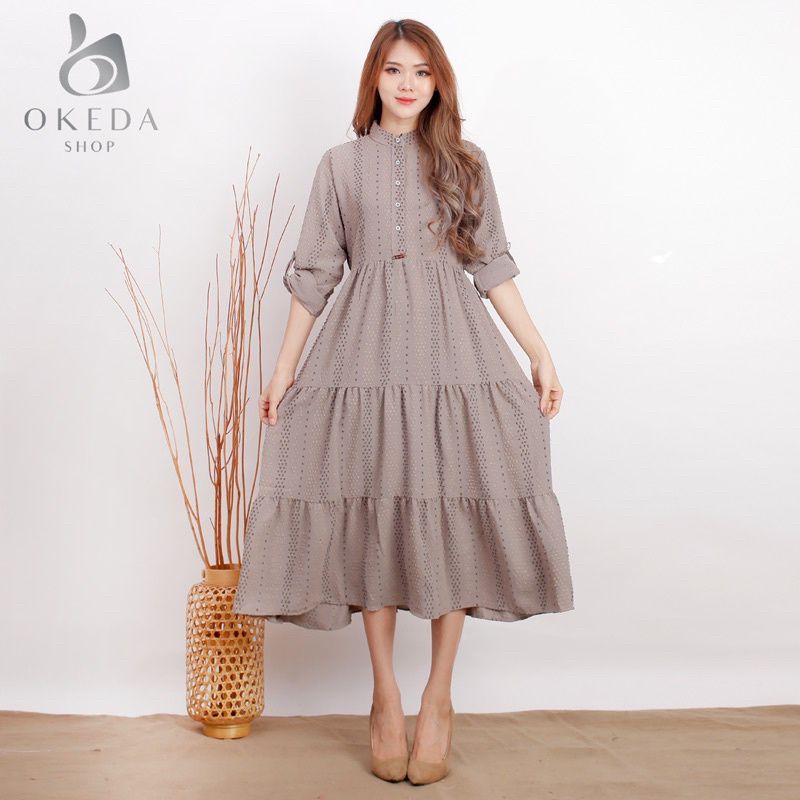 Fanny Midi Dress Ruby Crinkle by Okeda Shop
