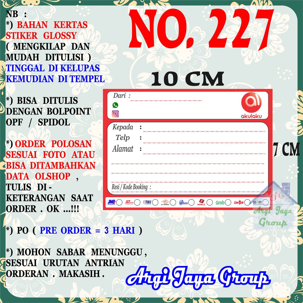 

Stiker Pengiriman - Sticker Alamat Olshop Murah Nomer 227 - 10x7 cm - Glossy