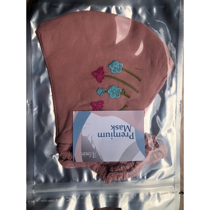 masker premium bordir Almira hijab|masker serut almira|BISA COD