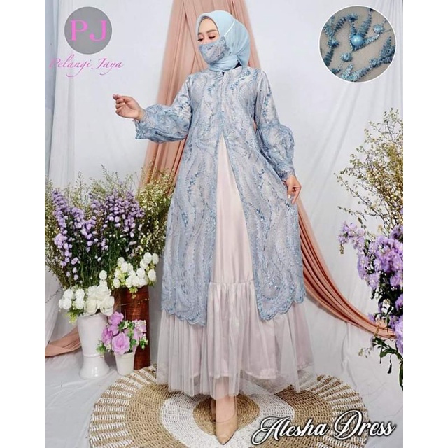 “ALESHA DRESS” *Bahan Tile BORDIR  *DALAMAN BAHAN SATEN VELVET *kombinasi TILE *Tangan Balon