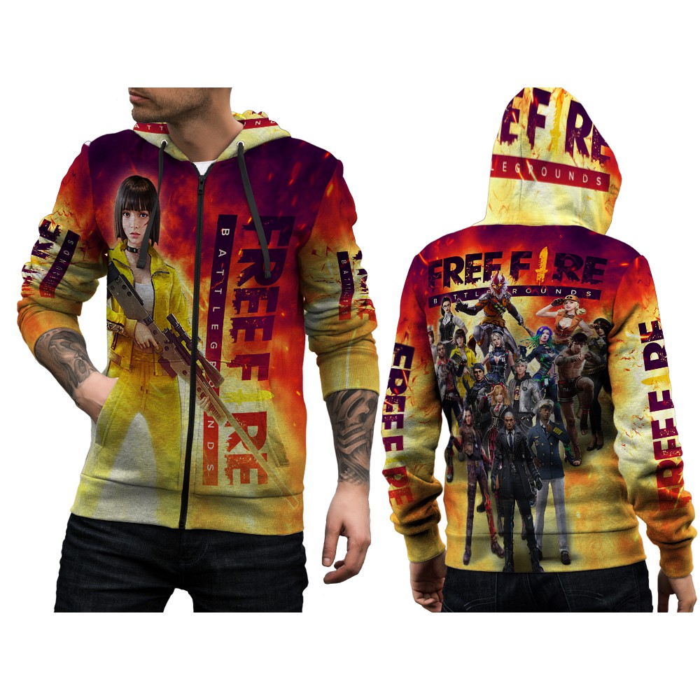 Jaket Hoodie Zipper Pullover Pria Wanita Freefire Kelly Fullprint Termurah