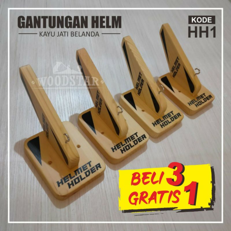 TEMPAT HELM RAK HELM MODEL GANTUNG DARI KAYU JATI