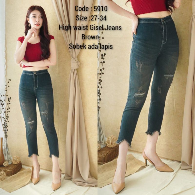 CELANA JEANS HIGHWAIST HW GRISELA BROWN RIPPED 5910.