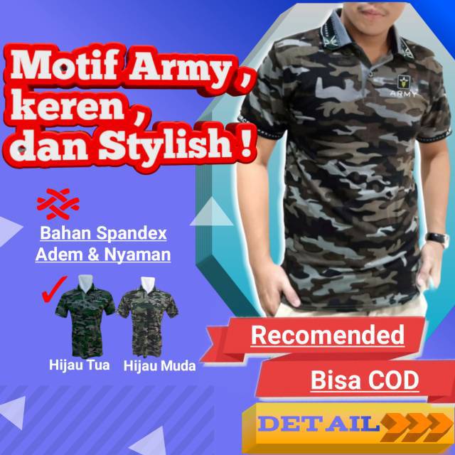 Baju Kaos Polo Shirt kerah / Krah Lacoste Army Doreng Fashion Pria Cowok Dewasa