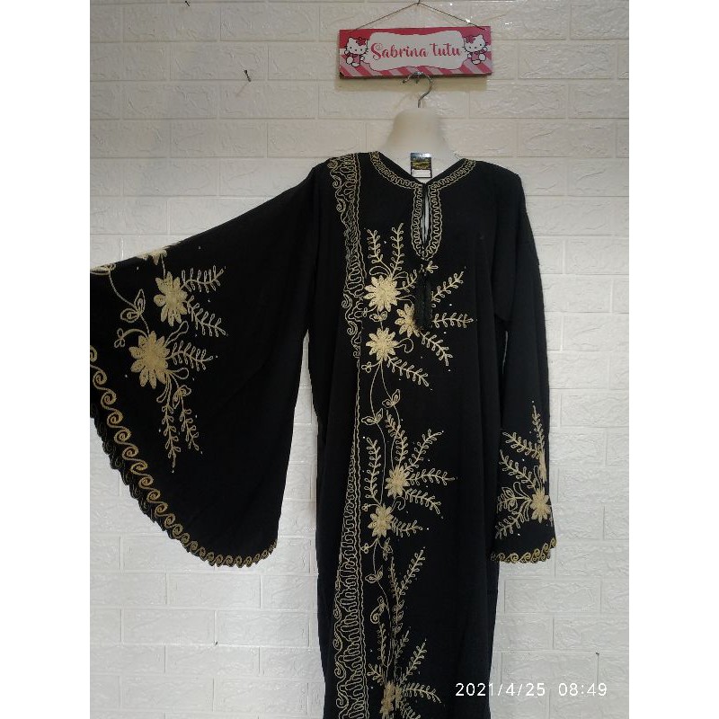 Ready Abaya Sholat Mahar Bordir Hitam Lengan Payung Lengan Terompet Lengan Lonceng