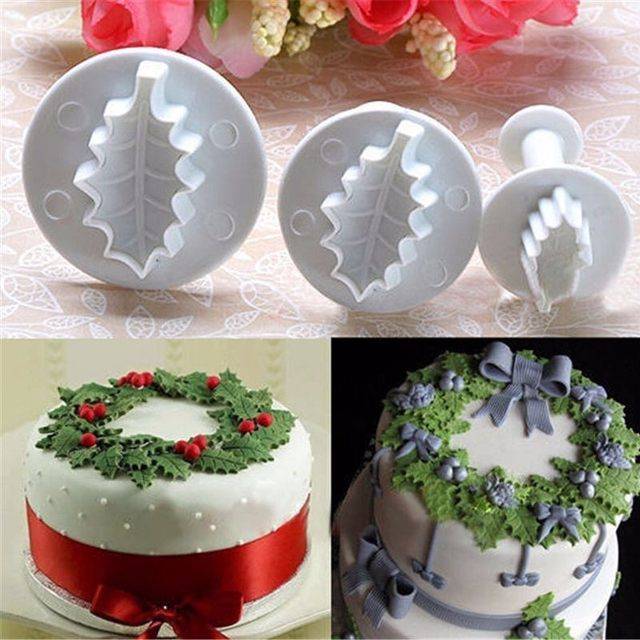 Cetakan fondant clay plunger cutter holly leaf